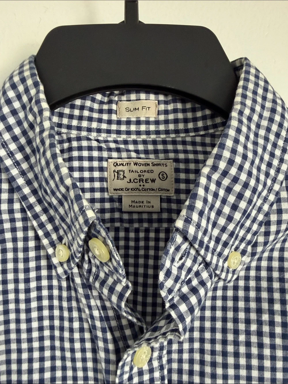 J. Crew Navy and White Gingham Button-Down Shirt